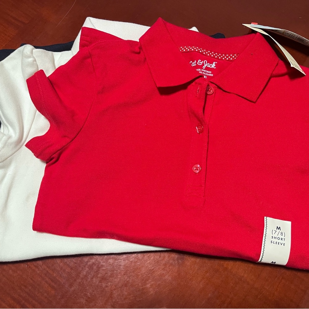 Cat & Jack Bright Red Polo Shirt, White and Navy Polo for Kids